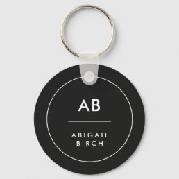 Monogram Modern Minimal Simple Black and White Keychain