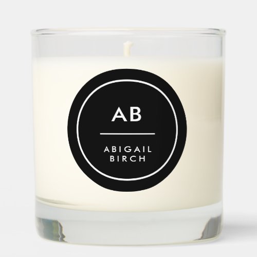 Monogram Modern Minimal Simple Black and White Scented Candle