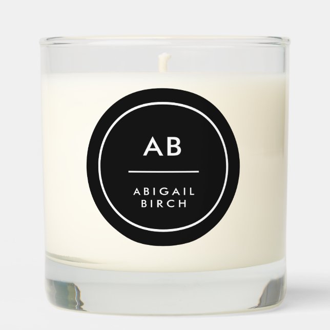 Monogram Modern Minimal Simple Black and White Scented Candle (Front)