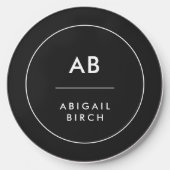 Monogram Modern Minimal Simple Black and White Wireless Charger (Front)
