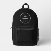 Monogram Modern Minimal Simple Black Printed Backpack (Front)