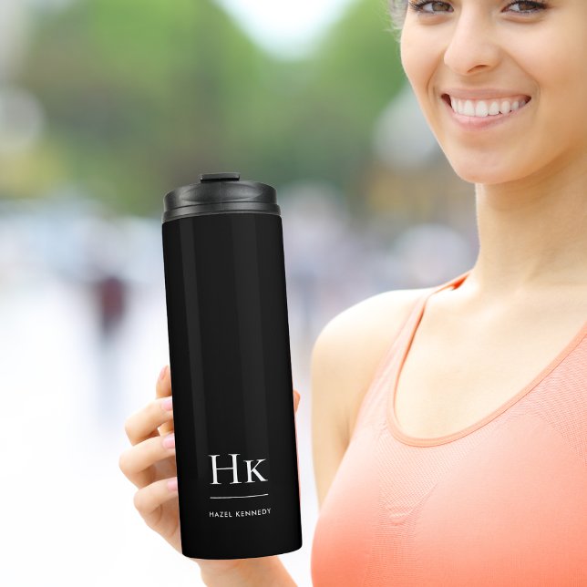 Monogram Modern Minimal Simple Classic Black White Thermal Tumbler (Creator Uploaded)