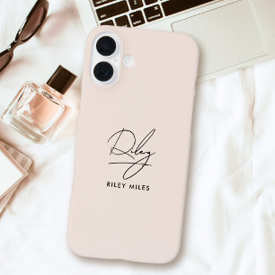 Monogram Modern Minimal Stylish Script Signature iPhone 16 Plus Case