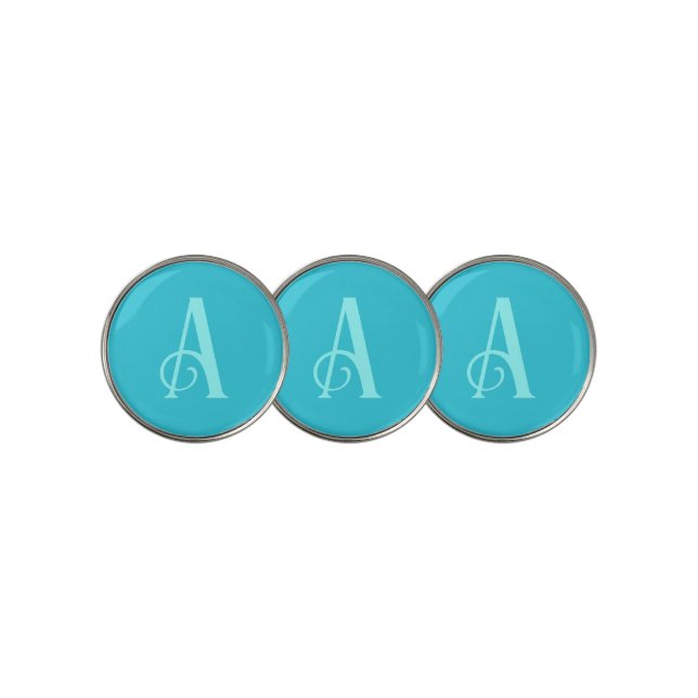 Monogram Modern Minimal Teal Golf Ball Marker (3 Up)