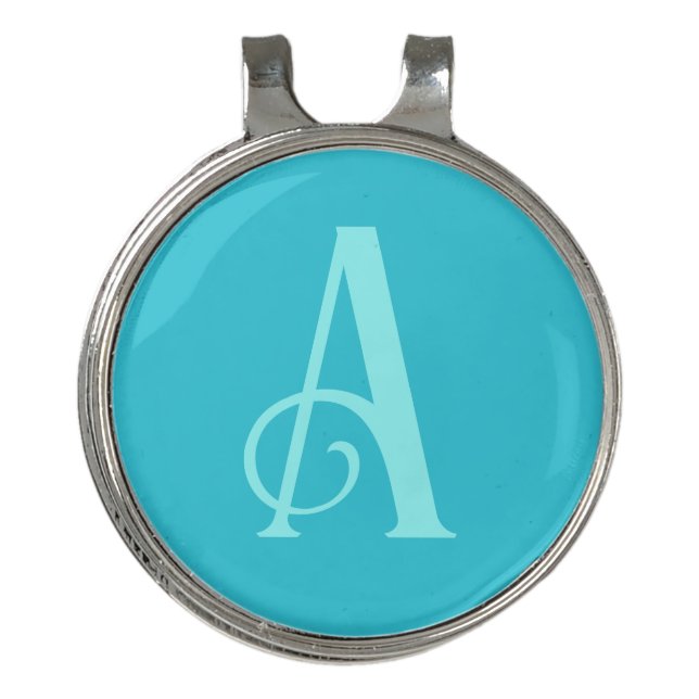 Monogram Modern Minimal Teal Golf Hat Clip (Front)