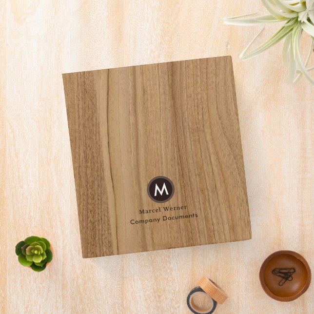 Monogram Modern Minimal Wood Company Documents 3 Ring Binder (In Situ)