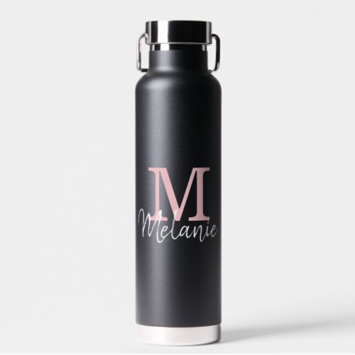 Monogram Modern Minimalist Black Water Bottle