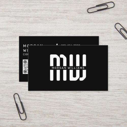 Monogram Modern Minimalist Black White Business Card