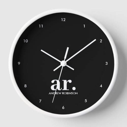 Monogram Modern Minimalist Black White Clock