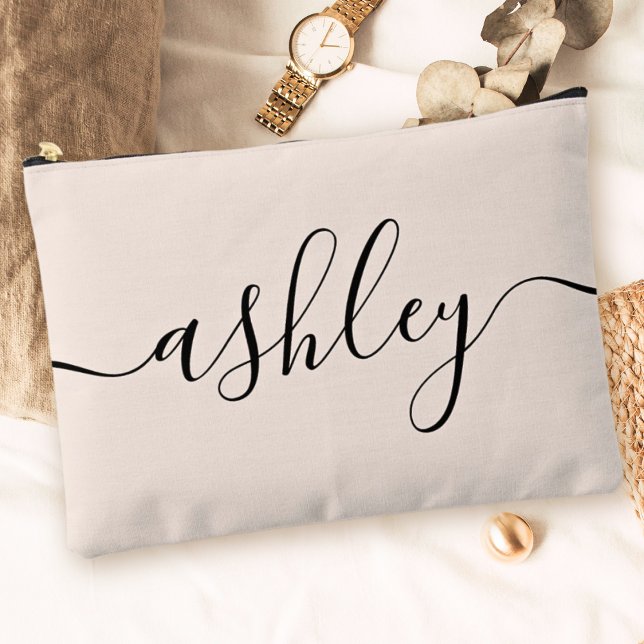 Monogram Modern Minimalist Calligraphy Script Pink Accessory Pouch (Creator Uploaded)