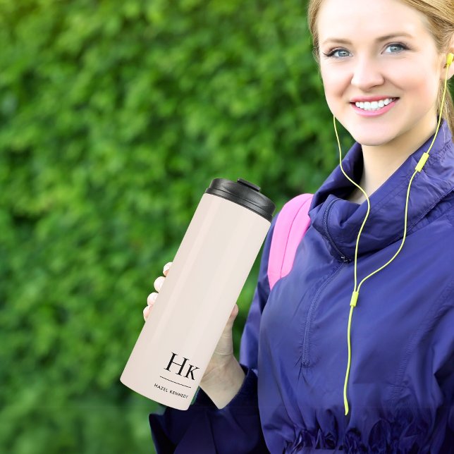 Monogram Modern Minimalist Chic Blush Pink Thermal Tumbler (Creator Uploaded)
