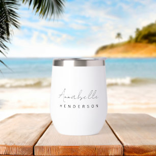 Monogram   Modern Minimalist Clean Simple White Thermal Wine Tumbler
