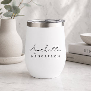 Monogram Modern Minimalist Clean Simple White Thermal Wine Tumbler