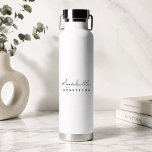 Monogram | Modern Minimalist Clean Simple White Water Bottle<br><div class="desc">A simple stylish custom monogram design with a modern minimalist handwritten script typography paired with a block typography in black on a simple white background. The monogram name can easily be personalized to make a design as unique as you are! The perfectly personal gift or accessory for any occasion!</div>