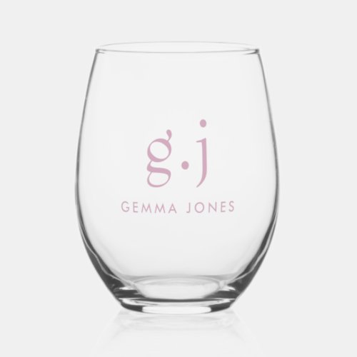 Monogram Modern Minimalist Dusty Pink Stemless Wine Glass