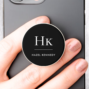 Monogram Modern Minimalist Elegant Chic Black  PopSocket