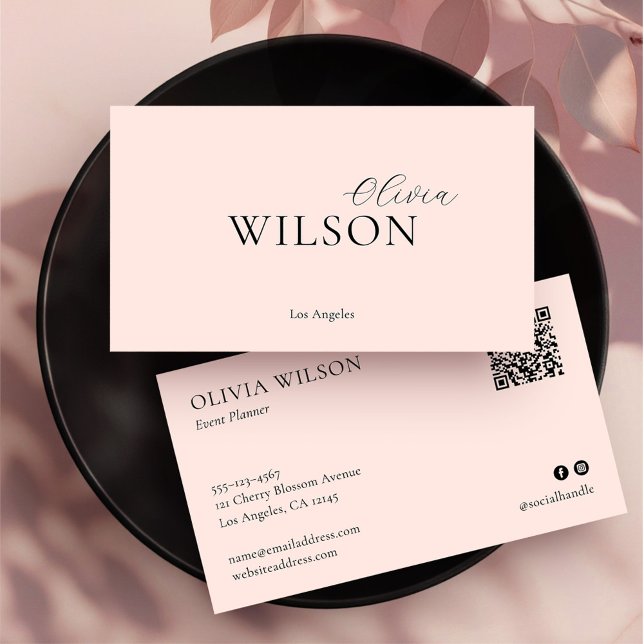 Monogram Modern Minimalist Feminine Blush Pink Business Card (Creator Uploaded)