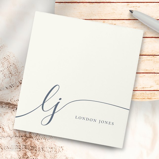 Monogram Modern Minimalist Feminine Ivory Navy Notepad (Creator Uploaded)