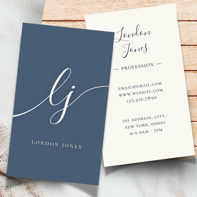 Monogram Modern Minimalist Feminine Navy Ivory Business Card (Creator Uploaded)