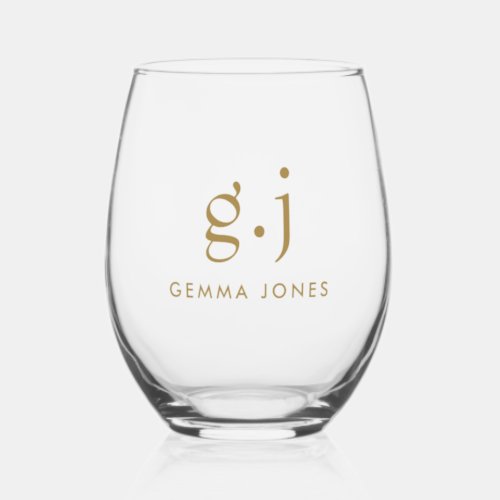 Monogram Modern Minimalist Gold Black Stemless Wine Glass