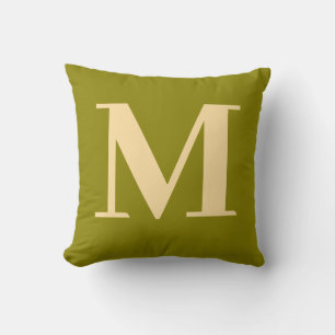 Monogram Modern Minimalist Green Yellow Throw Pillow