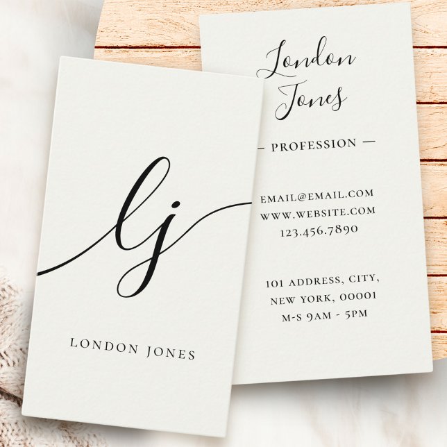Monogram Modern Minimalist Ivory White Calligraphy Business Card (Creator Uploaded)