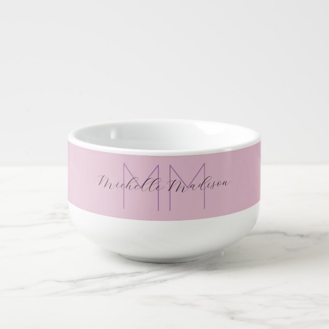 Monogram Modern Minimalist Name Initials Soup Mug (Front)