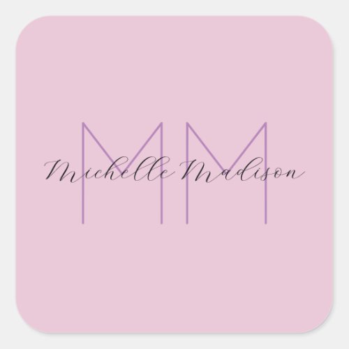 Monogram Modern Minimalist Name Initials Square Sticker