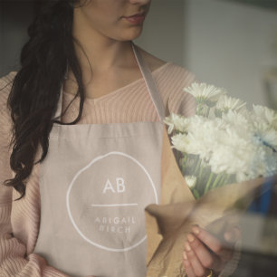 Monogram Modern Minimalist Natural Taupe Apron
