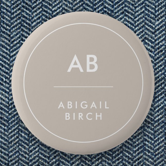 Monogram Modern Minimalist Natural Taupe Button (Creator Uploaded)