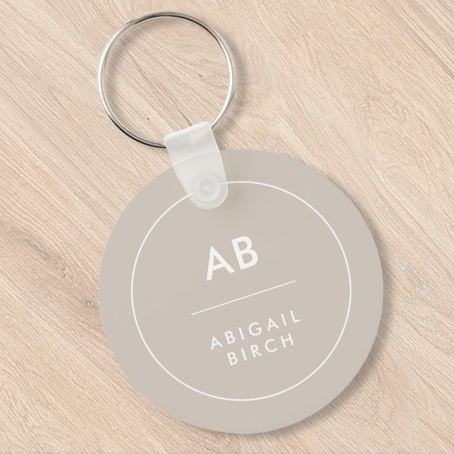Monogram Modern Minimalist Natural Taupe Keychain (Creator Uploaded)