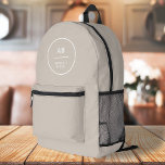 Monogram Modern Minimalist Natural Taupe Printed Backpack<br><div class="desc">A simple stylish custom design with modern typography and a natural taupe feature color. The text,  including your monogram,  can easily be personalized to make a design as unique as you are! The perfect trendy bespoke design for personal or business use!</div>