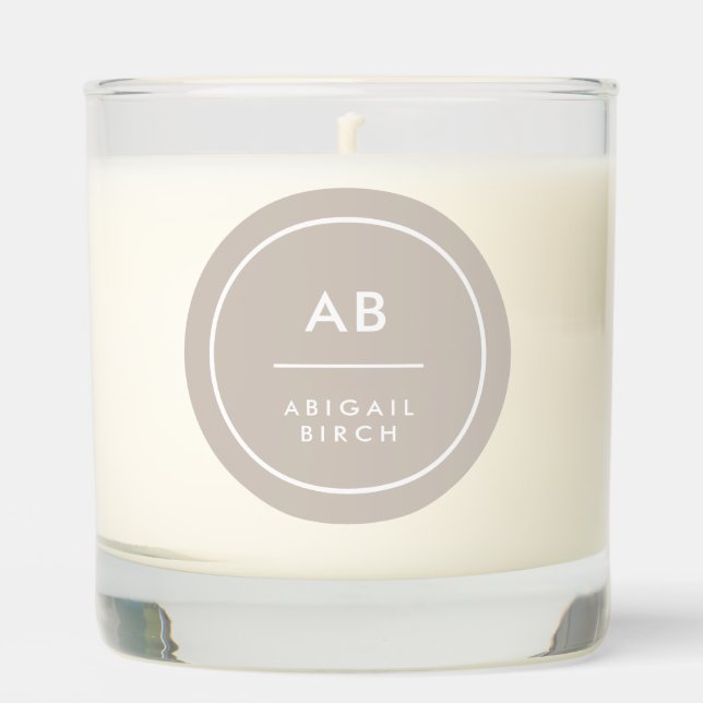 Monogram Modern Minimalist Natural Taupe Scented Candle (Front)