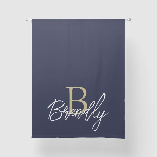 Monogram Modern Minimalist Navy Blue Curtain (Front)