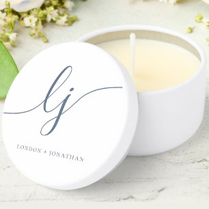 Monogram Modern Minimalist Navy Blue Script White Mini Candle Favors