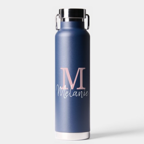 Monogram Modern Minimalist Navy Blue Water Bottle