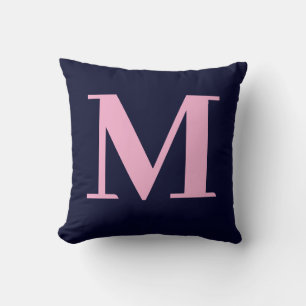 Monogram Modern Minimalist Navy Pink Throw Pillow