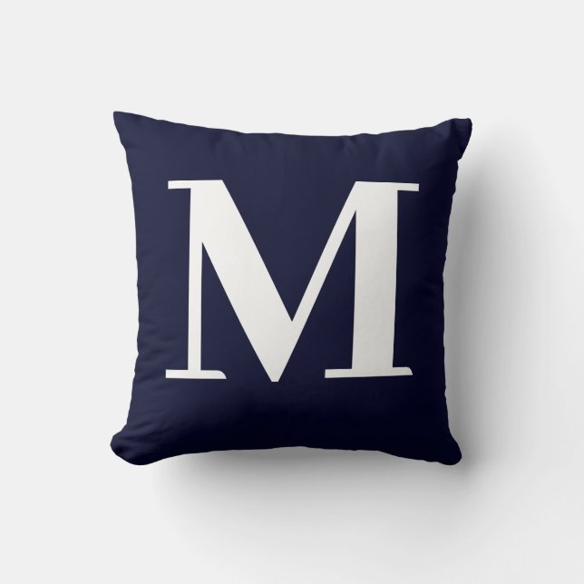 Monogram Modern Minimalist Navy White Throw Pillow (Front)