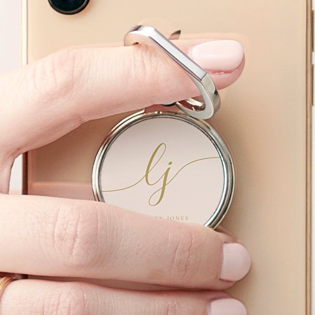 Monogram Modern Minimalist Neutral Blush Gold Phone Ring Stand (Creator Uploaded)