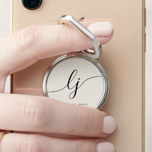 Monogram Modern Minimalist Neutral Script Ivory Phone Ring Stand