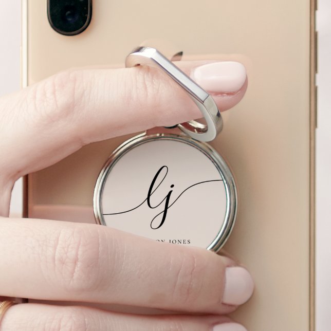 Monogram Modern Minimalist Neutral Stylish Script Phone Ring Stand (Creator Uploaded)