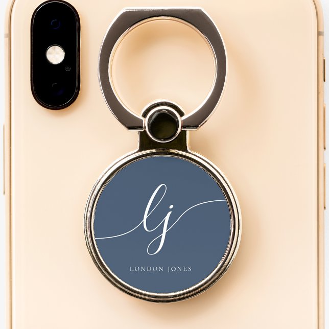 Monogram Modern Minimalist Script Initials Phone Ring Stand (Creator Uploaded)