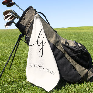 Monogram Modern Minimalist Script Name Girly Golf Towel