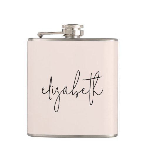 Monogram Modern Minimalist Stylish Blush Pink Flask