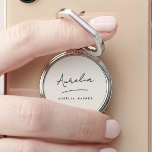 Monogram Modern Minimalist Stylish Name Ivory Phone Ring Stand
