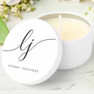 Monogram Modern Minimalist White Black Script Mini Candle Favors