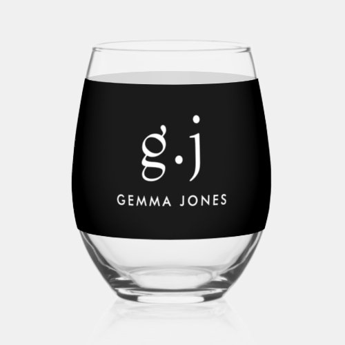 Monogram Modern Minimalist White Black Stemless Wine Glass