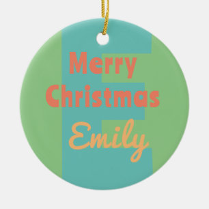 monogram modern mint coral pink peach Christmas  Ceramic Ornament