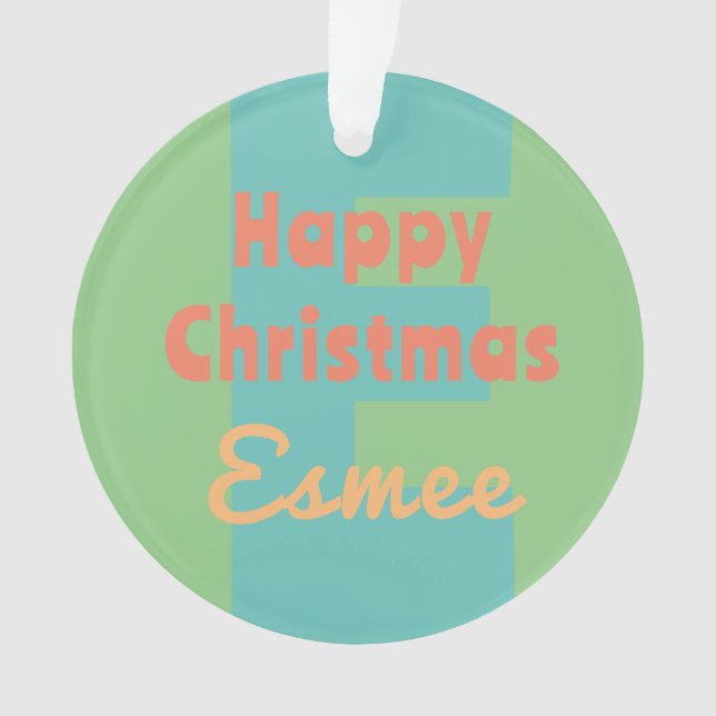 monogram modern mint pink peach Christmas   Ornament (Front)