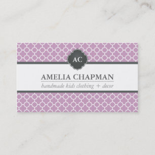 MONOGRAM modern morrocan pattern lilac purple gray Business Card